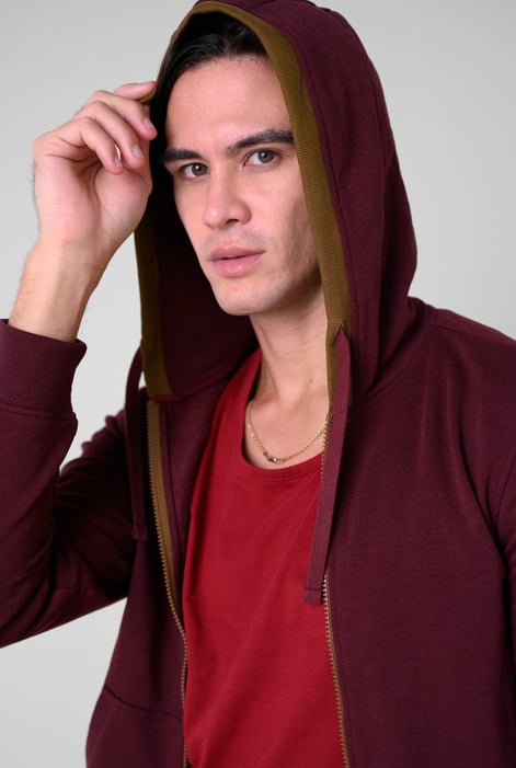 Red Contrast Piping Detail Zip Front Hoodie