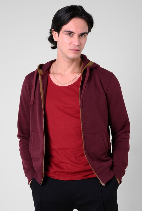 Grey Contrast Piping Detail Zip Front Hoodie