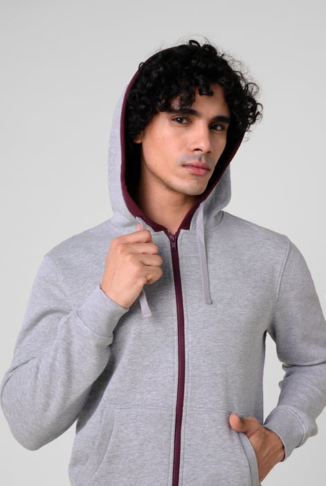 Grey Contrast Piping Detail Zip Front Hoodie