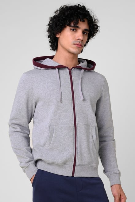 Contrast Piping Detail Zip Front Hoodie