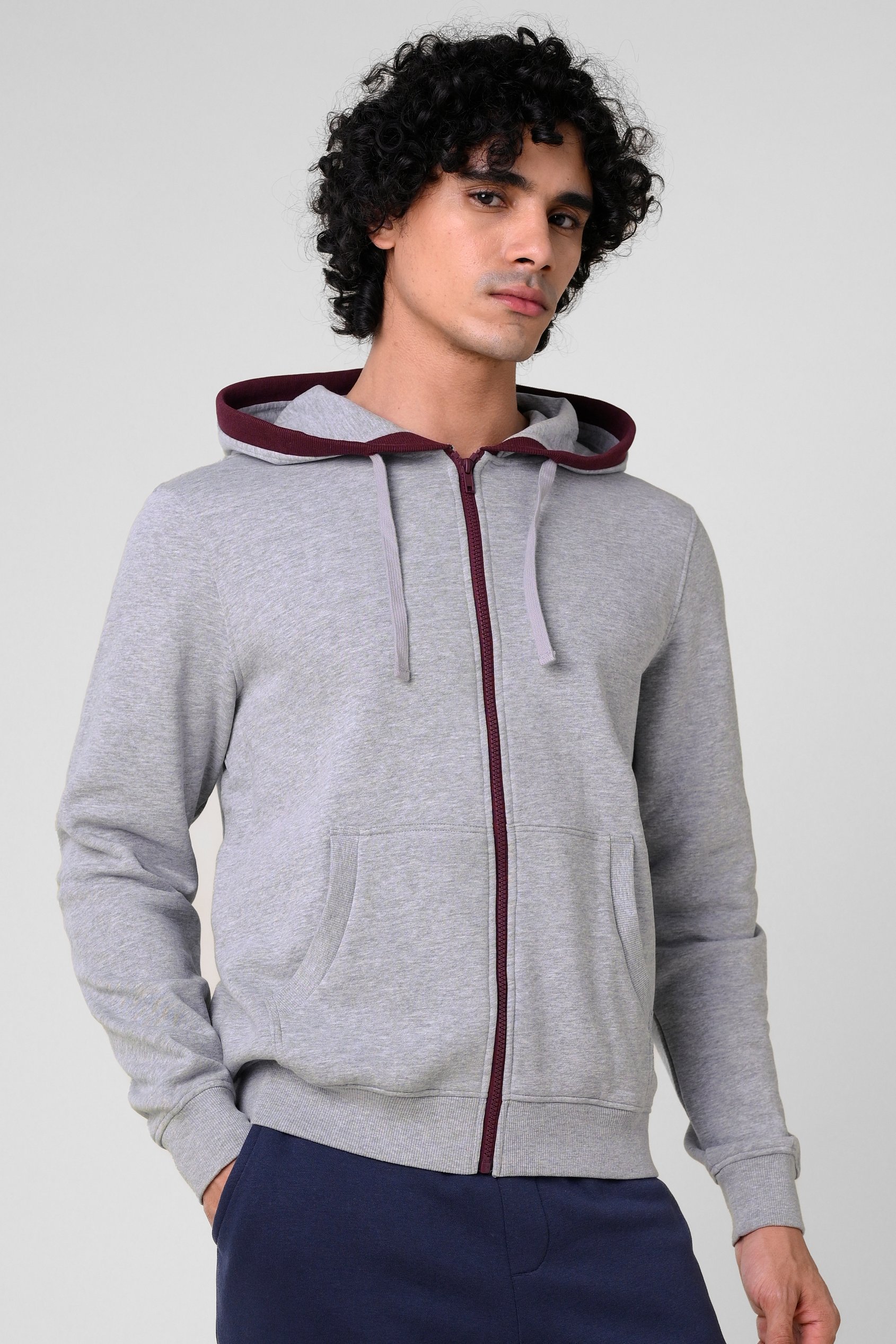 Enorsia Men's Grey Regular Fit Zip Up Hoodie - Uk M