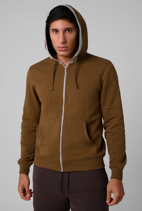 Grey Contrast Piping Detail Zip Front Hoodie