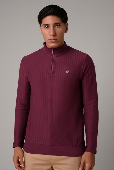 Mens Burgundy Half Zip Sweatshirt