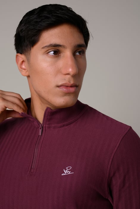 Mens Burgundy Half Zip Sweatshirt
