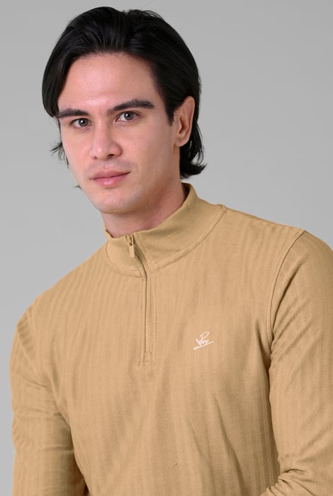 Mens Camel Half Zip Sweatshirt