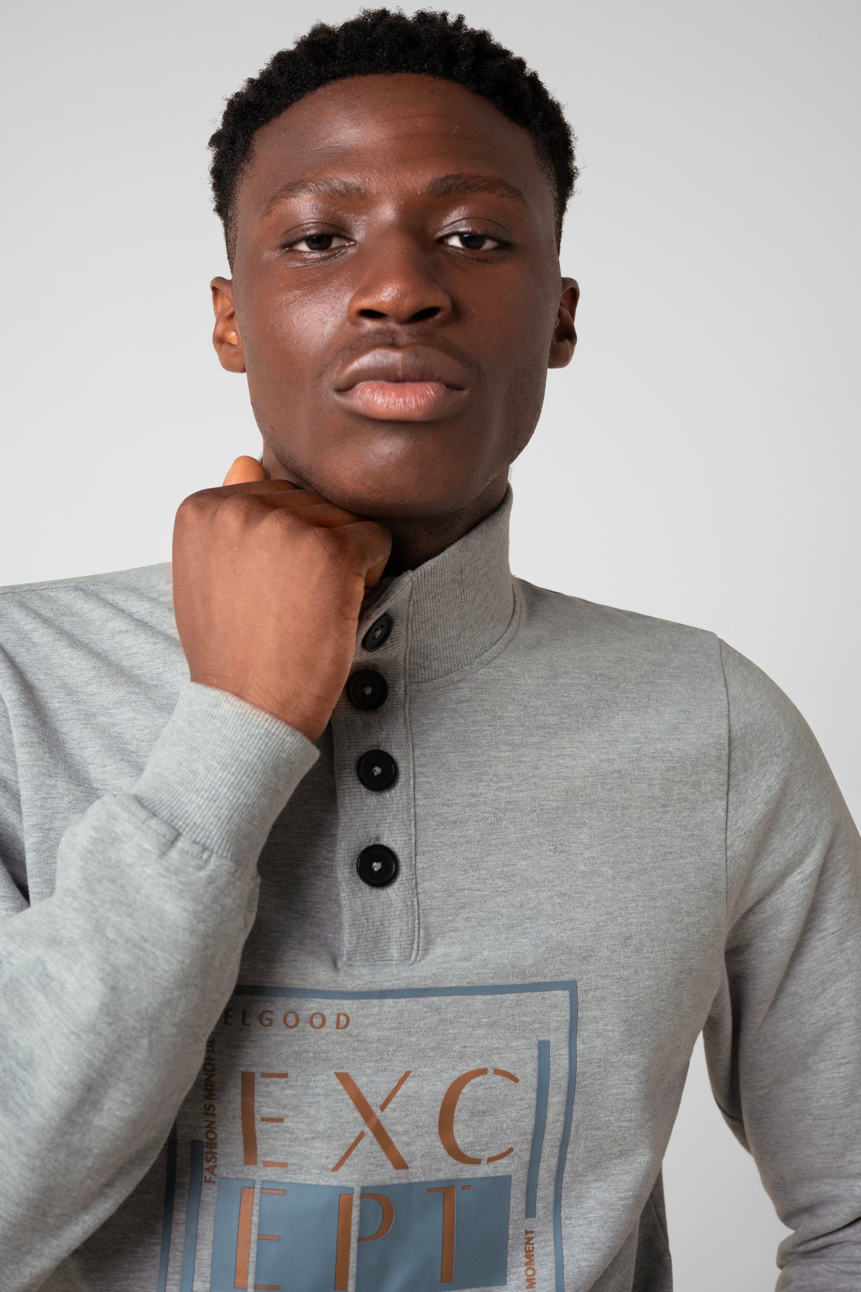 Button-Up Funnel Neck Sweatshirt