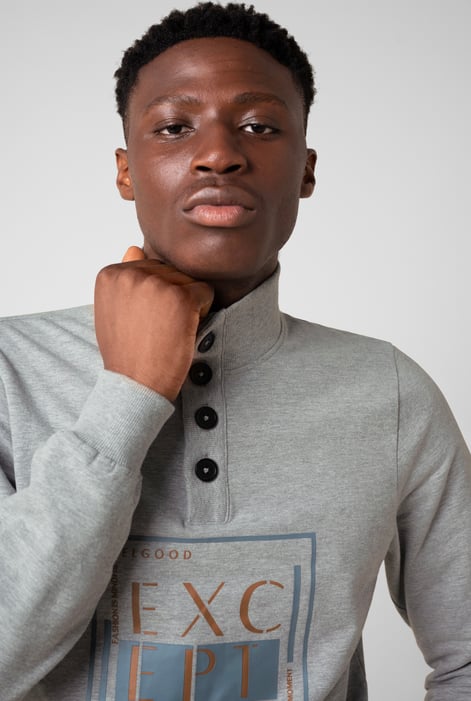Grey Button-Up Funnel Neck Sweatshirt