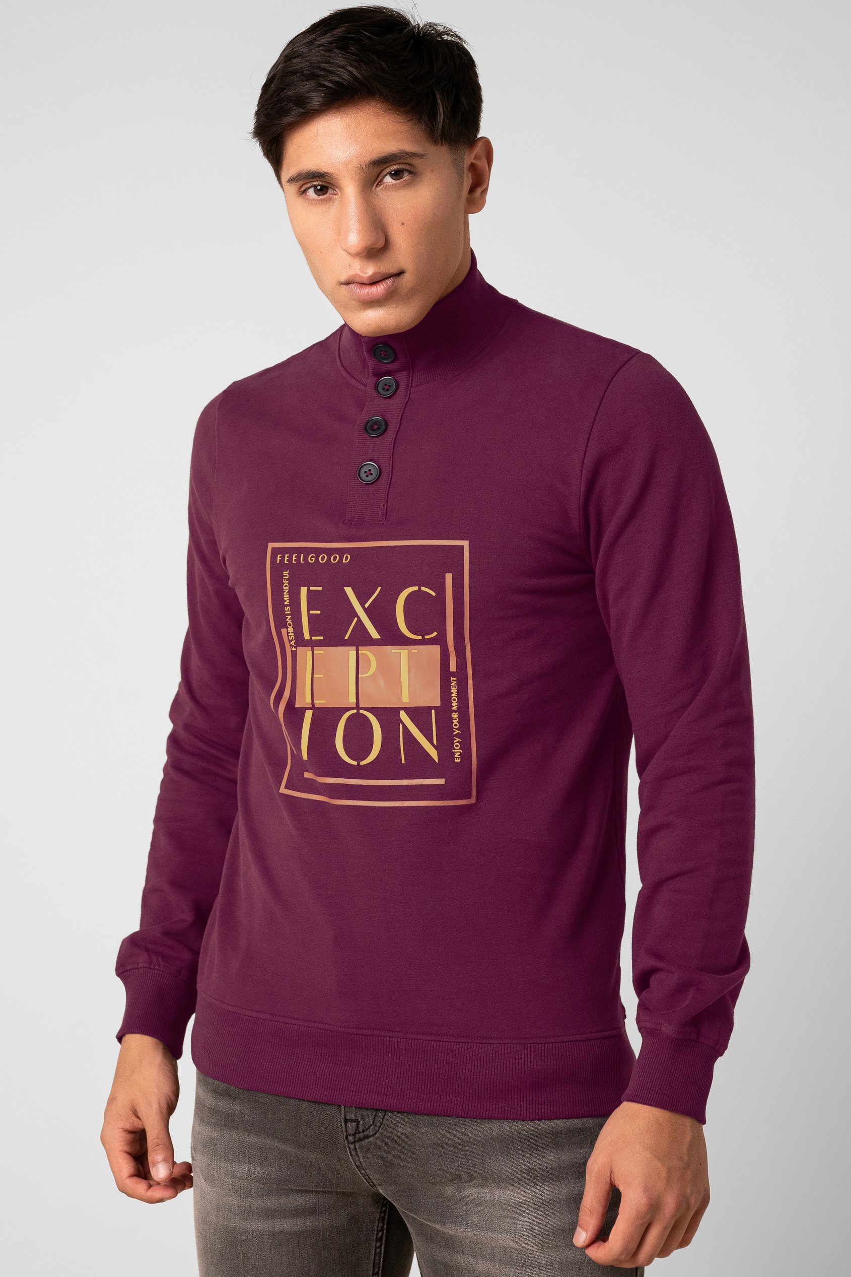 Enorsia Men's Red Button-Up Funnel Neck Sweatshirt - Uk L