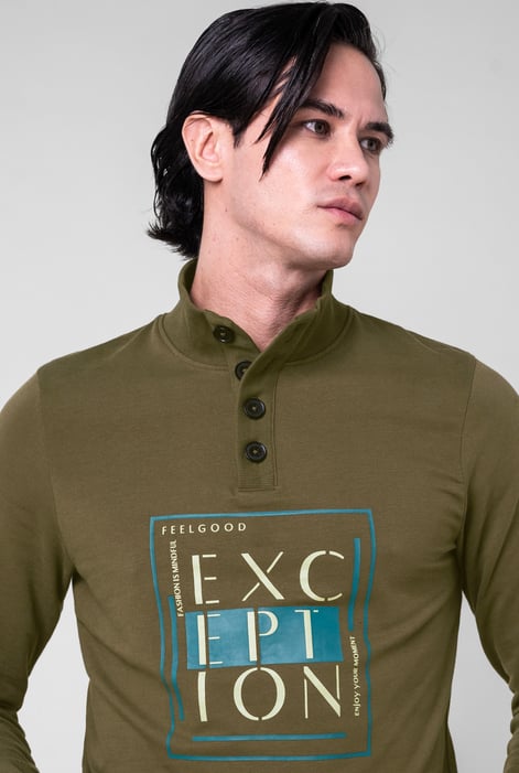Olive Button-Up Funnel Neck Sweatshirt
