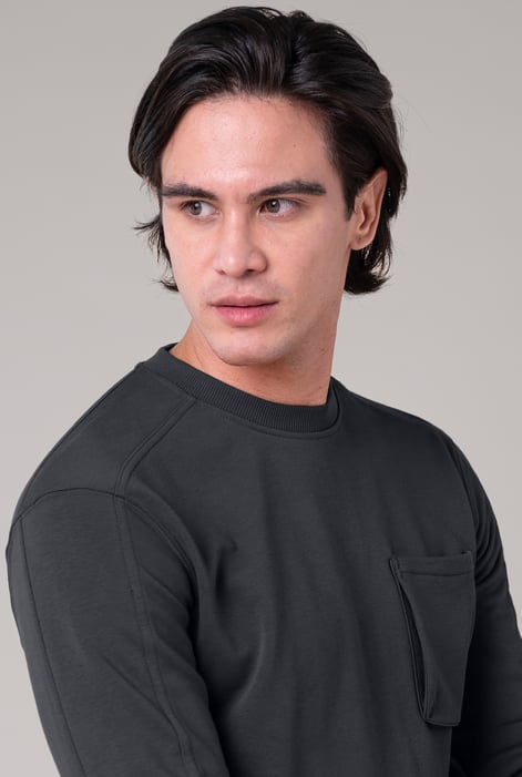 Black Long Sleeve Front Pocket Sweatshirt