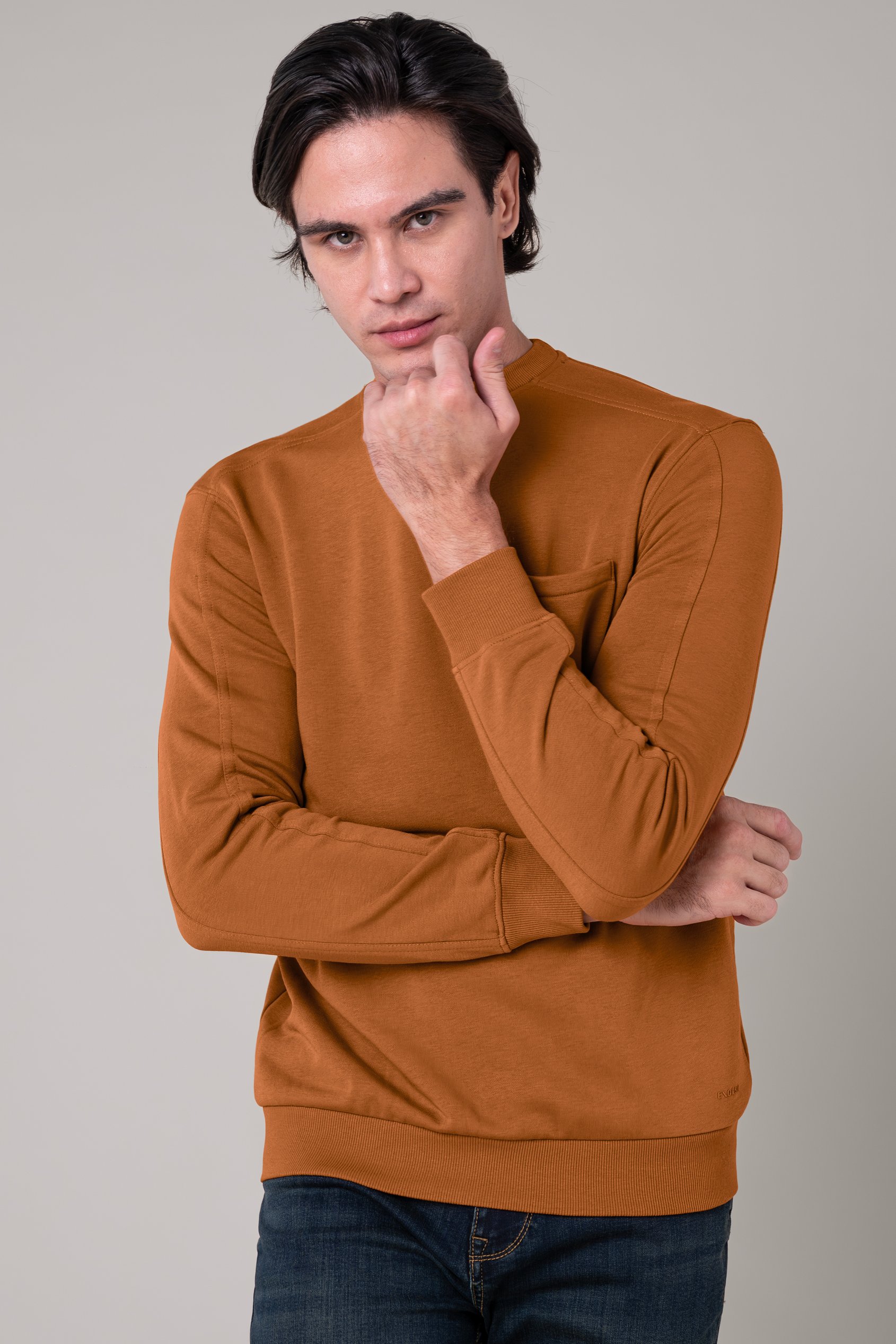 Enorsia Men's Orange Long Sleeve Front Pocket Sweatshirt - Uk M