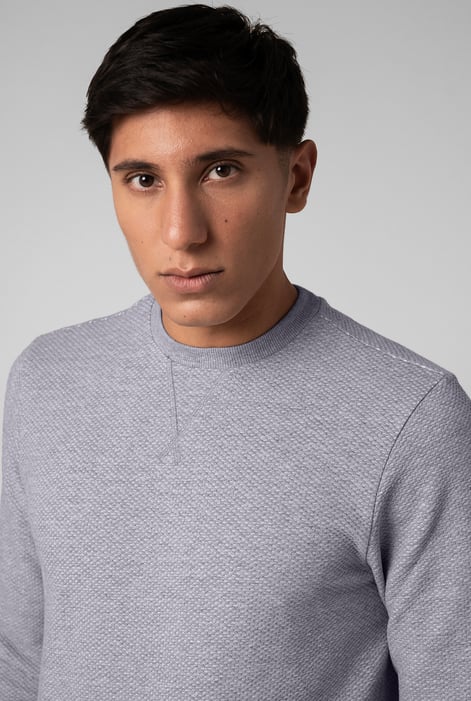 Mens Grey Crew Neck Design Rib Sweatshirt