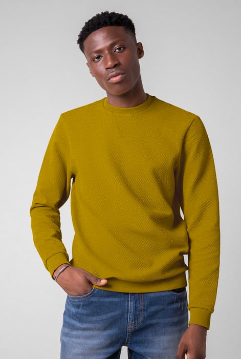 Mens Black Crew Neck Design Rib Sweatshirt