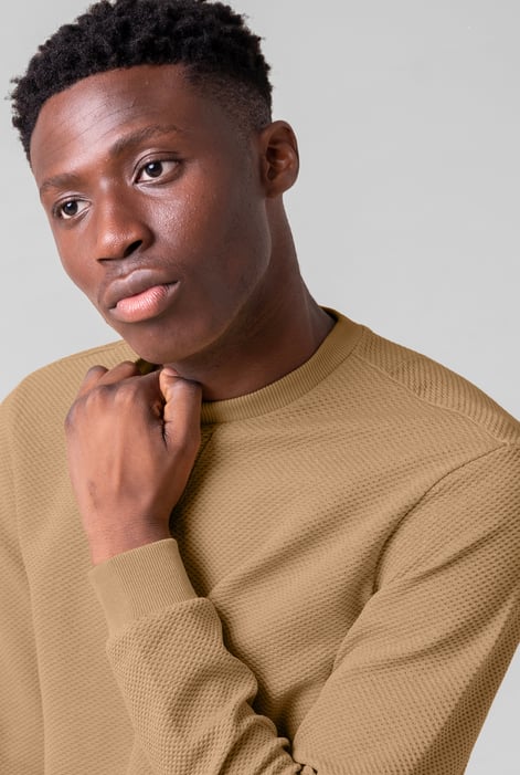 Mens Cream Crew Neck Design Rib Sweatshirt
