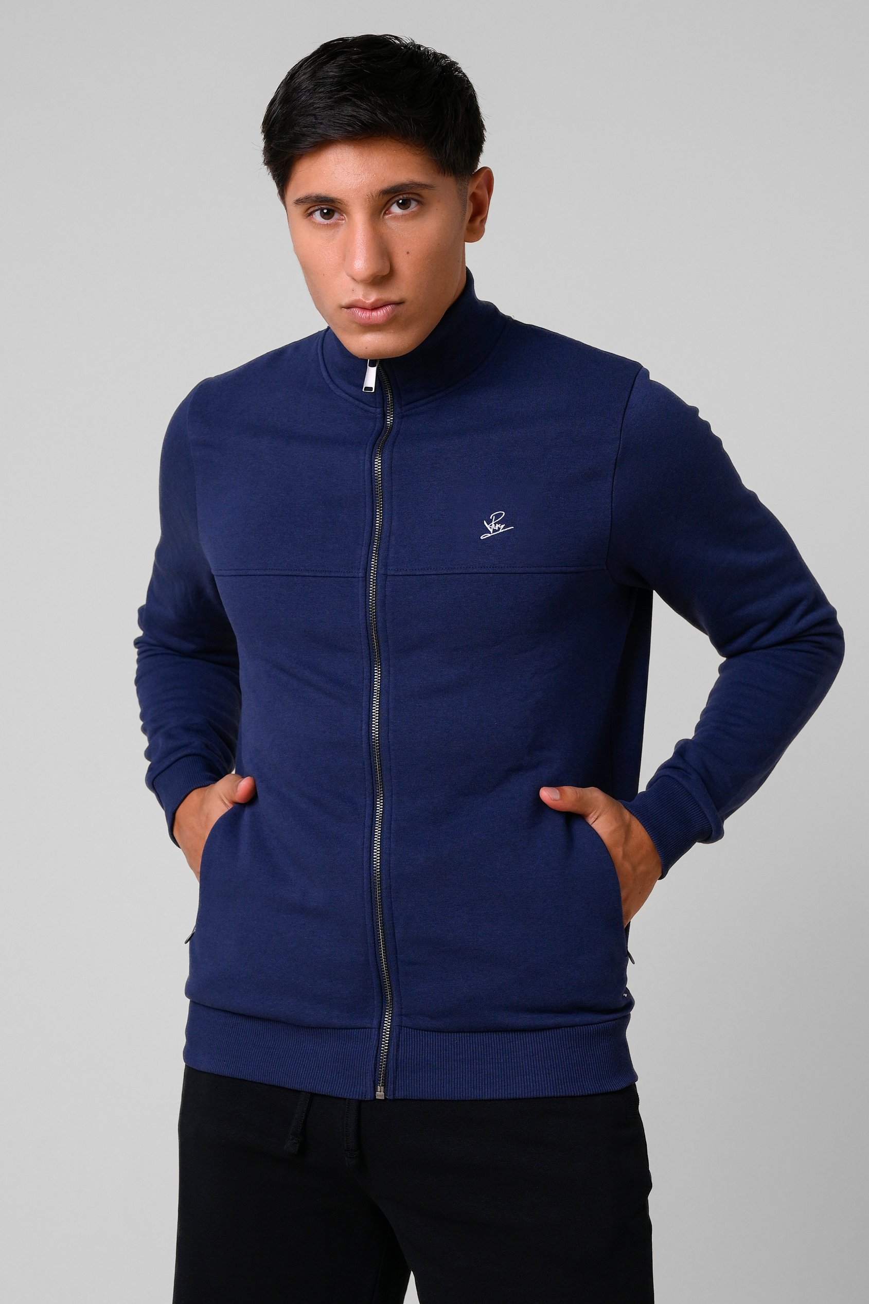 Enorsia Men's Navy Zip-Up Mock Neck Sweatshirt - Uk Xxl