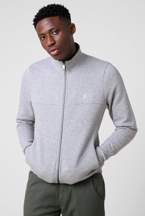 Mens Grey Zip-Up Mock Neck Sweatshirt