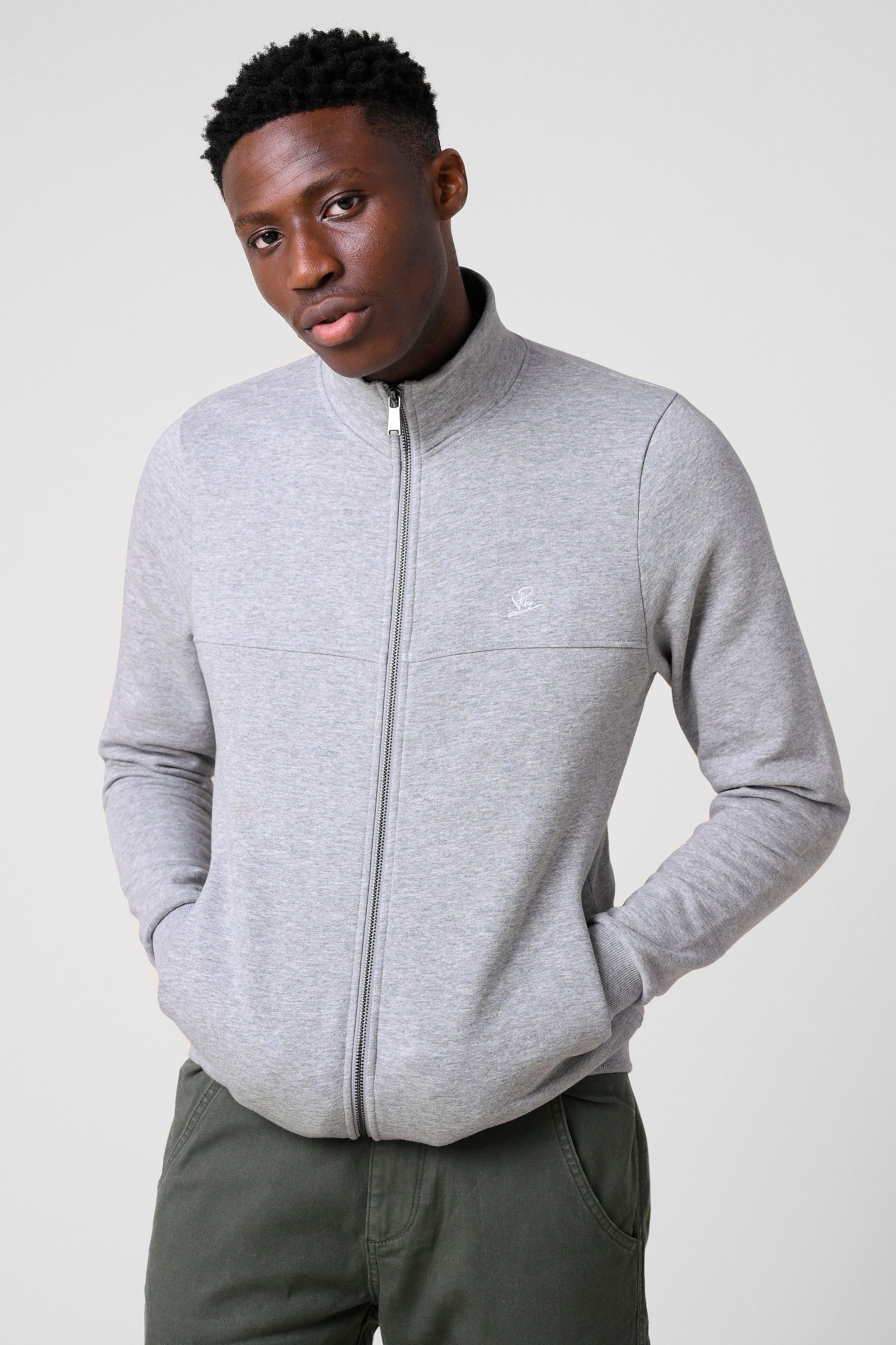 Enorsia Men's Grey Zip-Up Mock Neck Sweatshirt - Uk Xxl