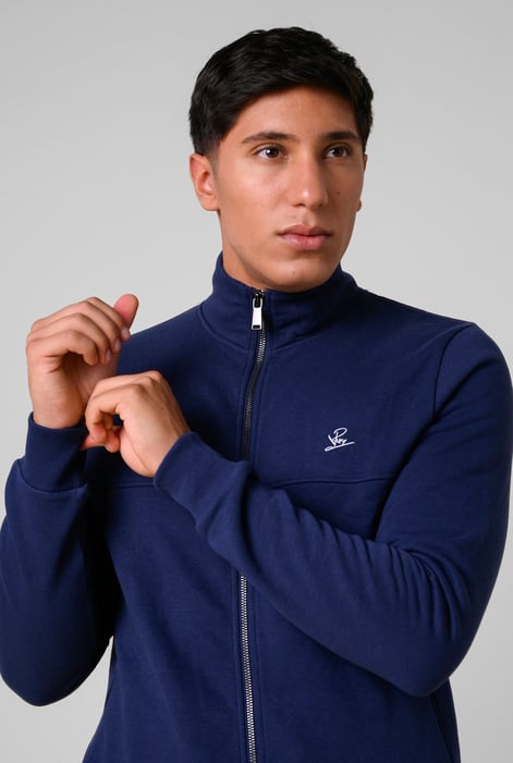 Mens Navy Zip-Up Mock Neck Sweatshirt