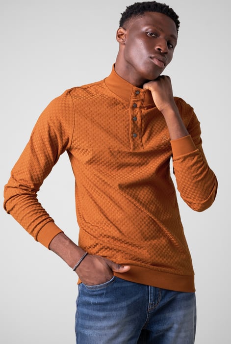 Teal Textured Pattern High Neck Sweatshirt