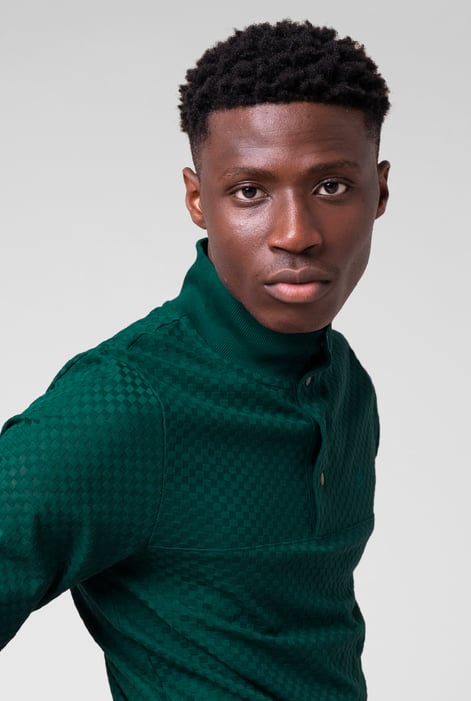 Green Textured Pattern High Neck Sweatshirt