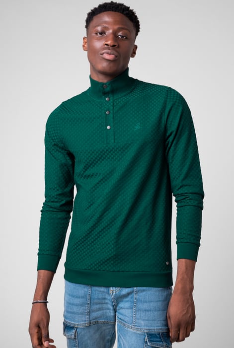 Teal Textured Pattern High Neck Sweatshirt