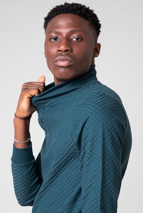Teal Textured Pattern High Neck Sweatshirt