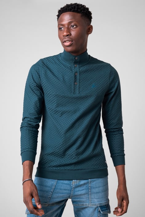 Teal Textured Pattern High Neck Sweatshirt