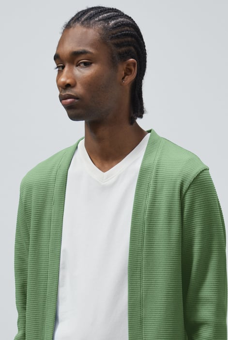 Green Waffle Cardigan