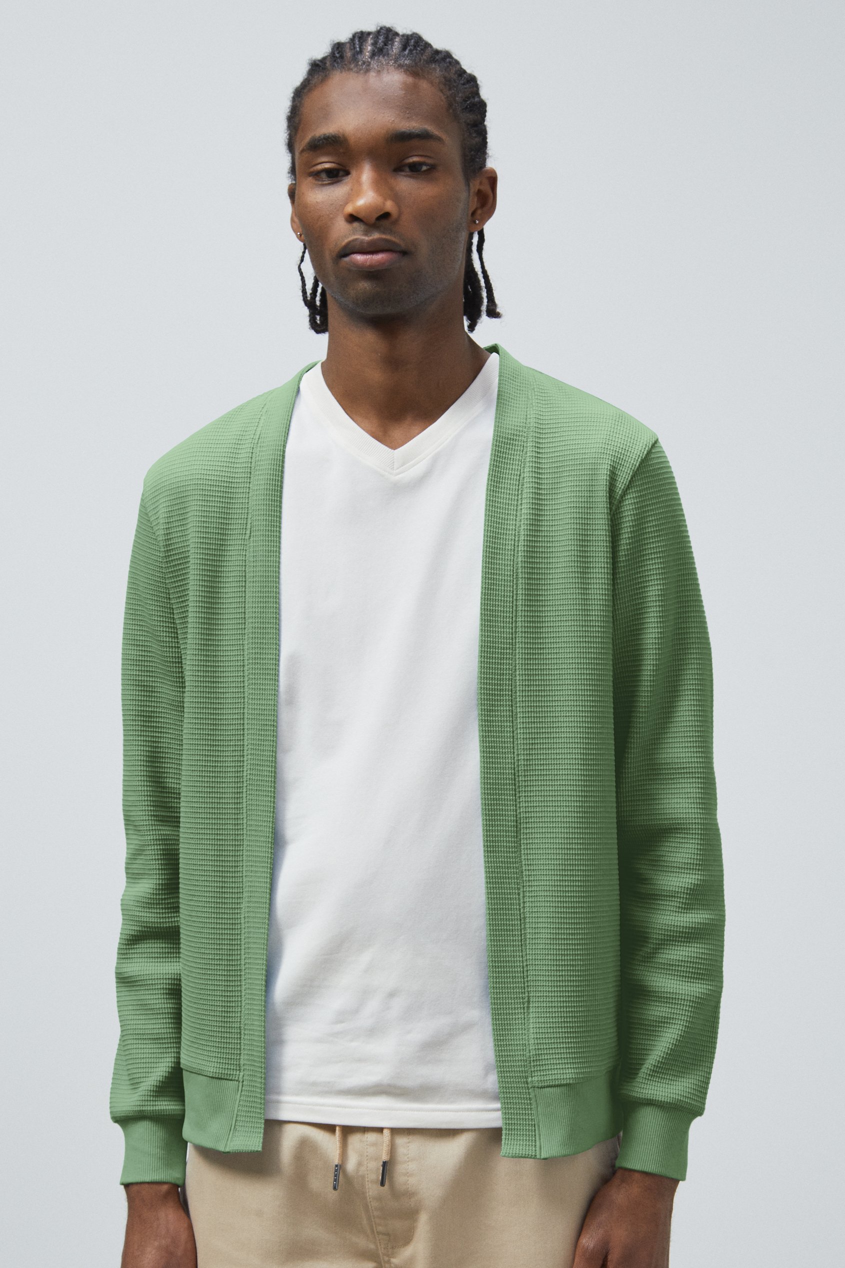 Enorsia Men's Green Waffle Cardigan - Uk L