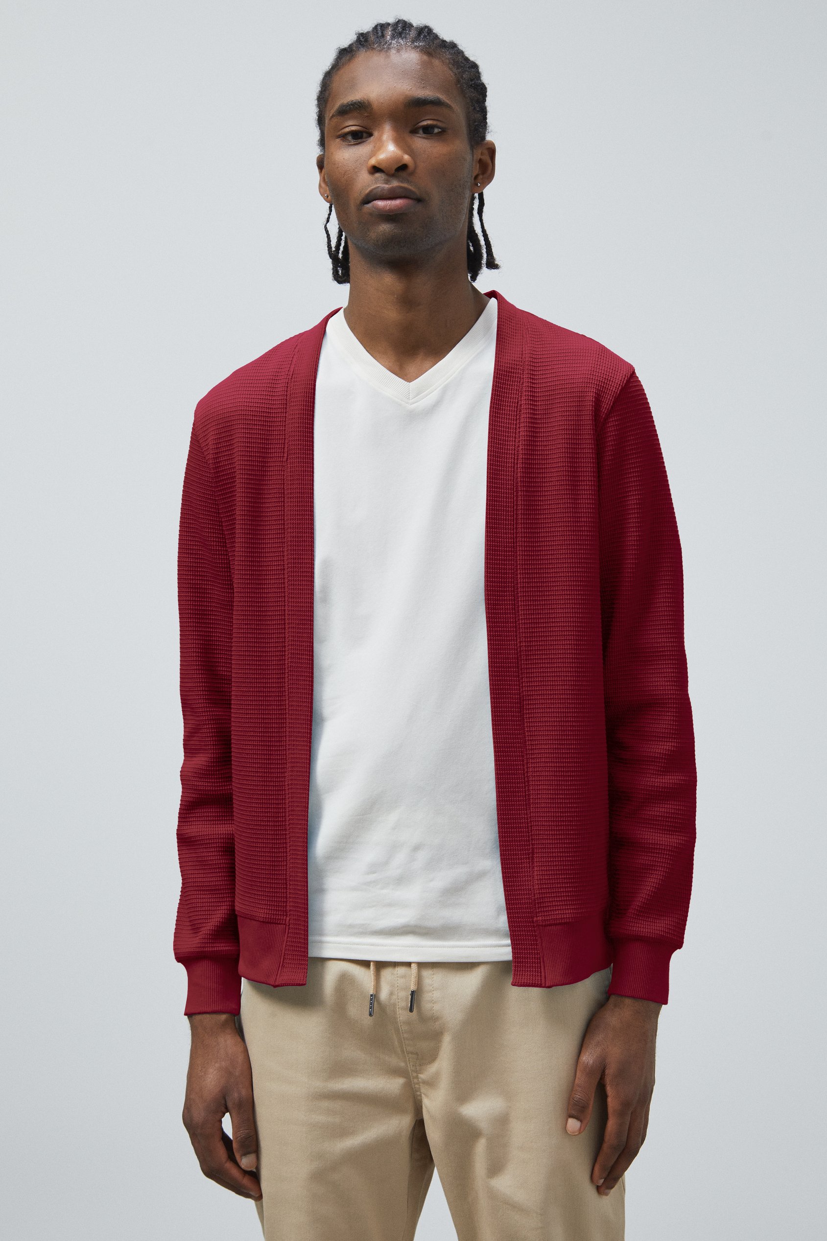 Enorsia Men's Red Waffle Cardigan - Uk L