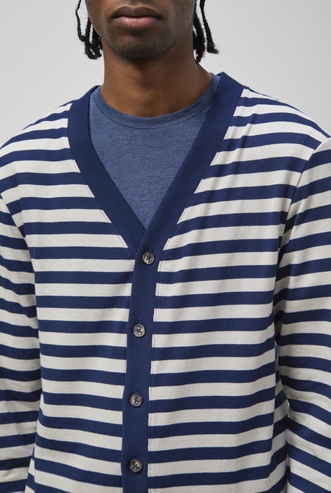 Navy Striped V-neck Button Front Cardigan