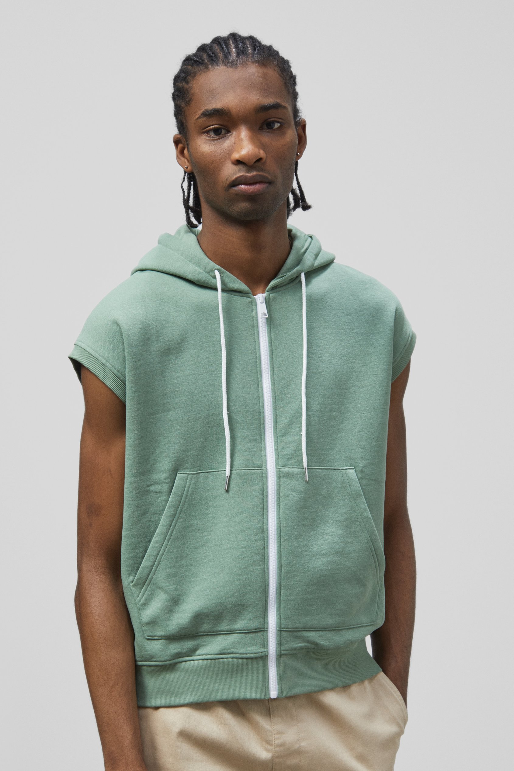 Enorsia Men's Green Zip Up Hoodie - Uk L