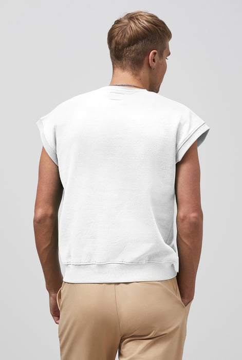 White Crew Neck Sleeveless Sweatshirt