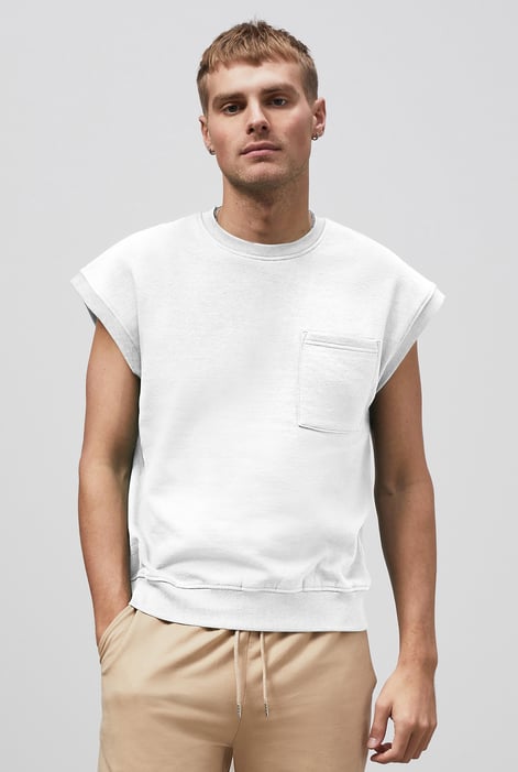 White Crew Neck Sleeveless Sweatshirt