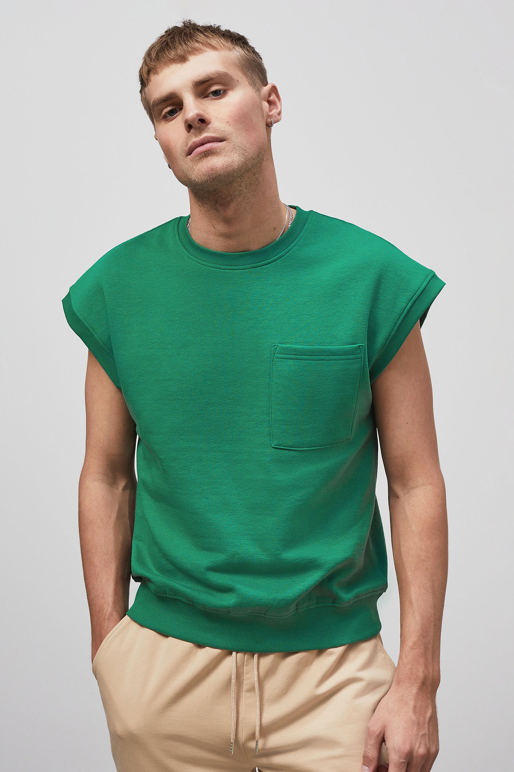 Enorsia Men's Green Crew Neck Sleeveless Sweatshirt - Uk Xxl