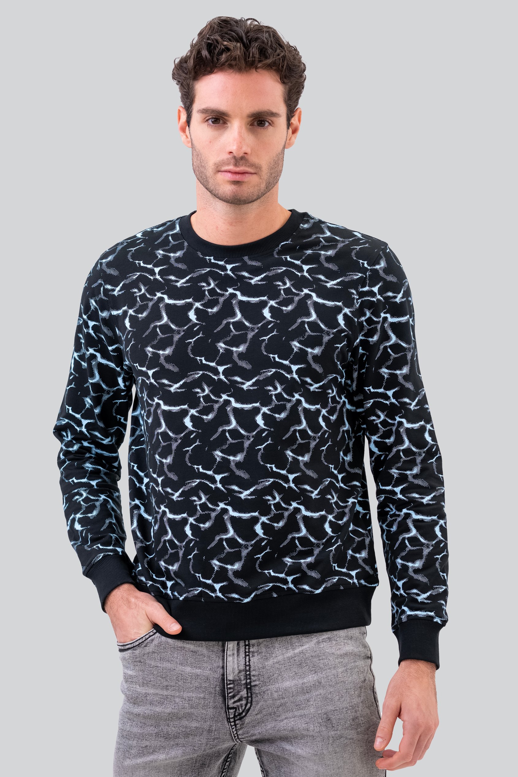 Enorsia Men's Black Crack Print Sweatshirt - Uk S