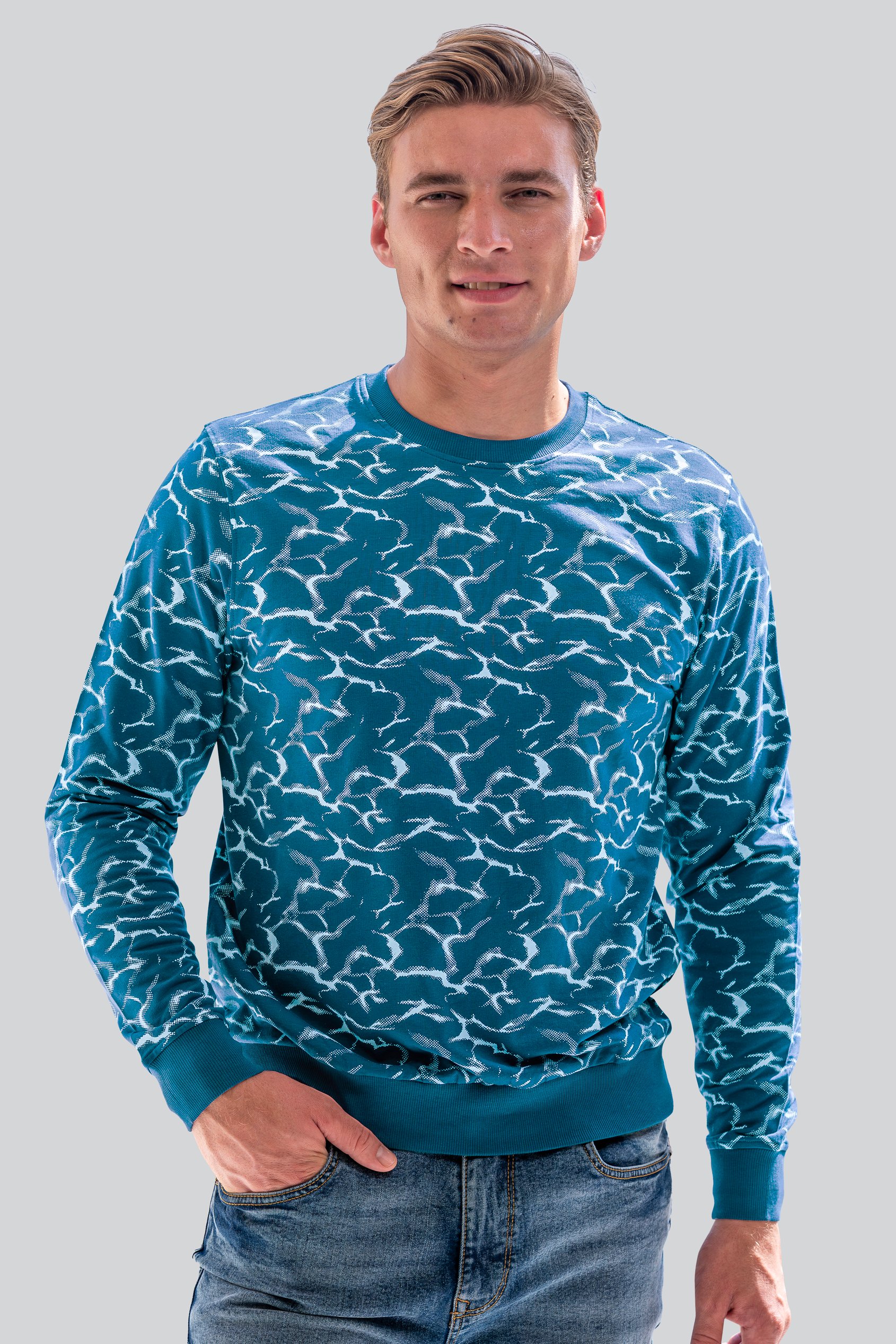 Enorsia Men's Blue Crack Print Sweatshirt - Uk Xl