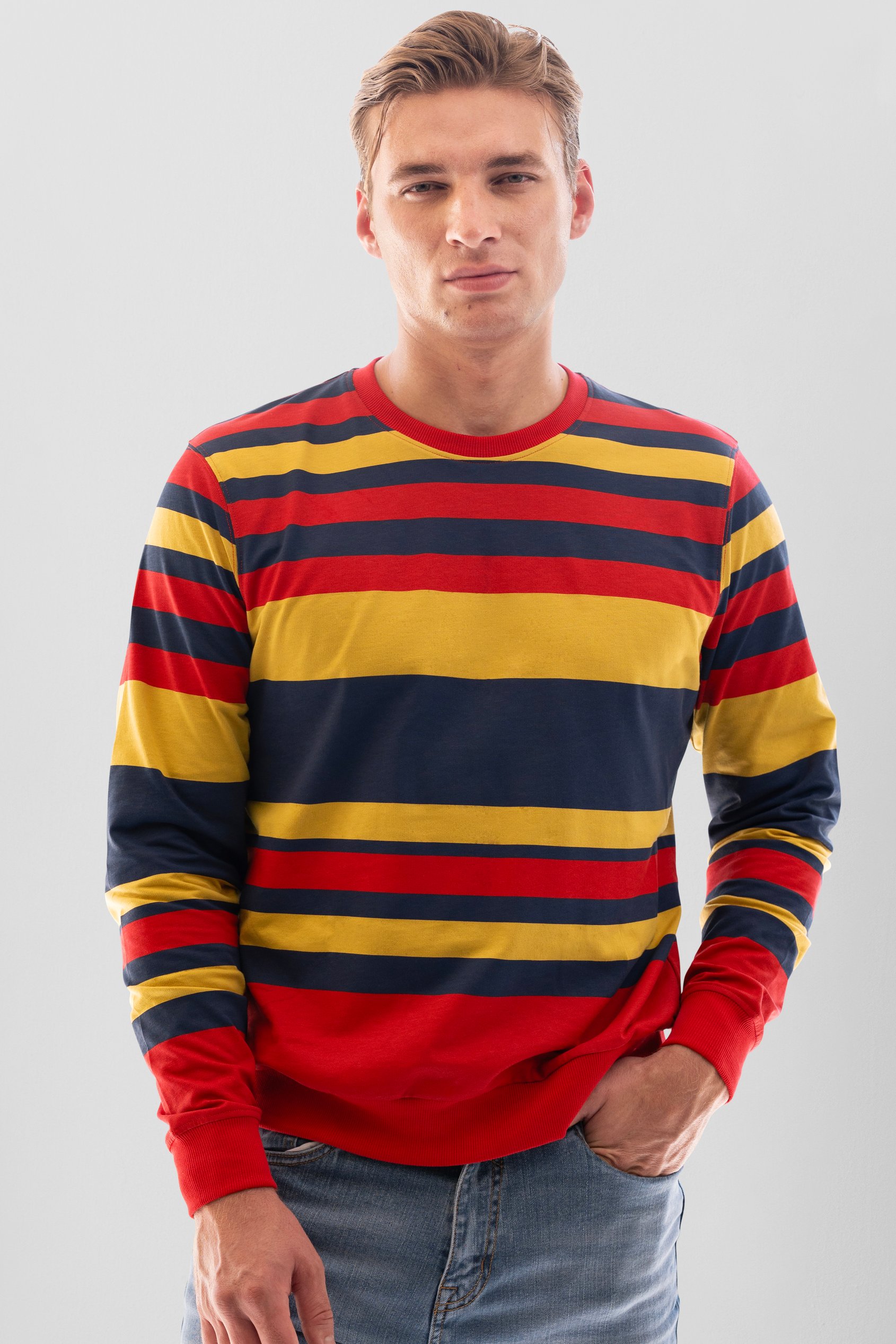 Enorsia Men's Red Classic Print Stripe Sweatshirt - Uk S