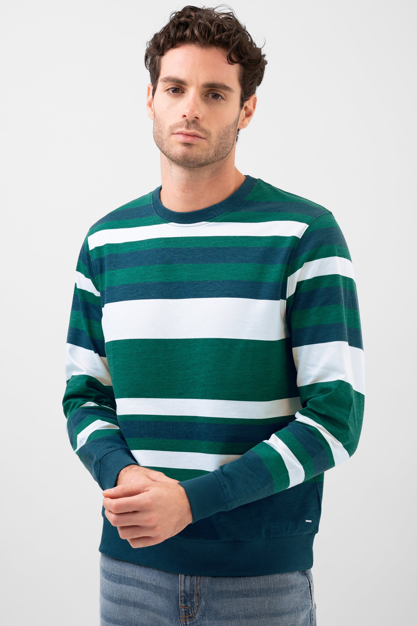Enorsia Men's Green Classic Print Stripe Sweatshirt - Uk S