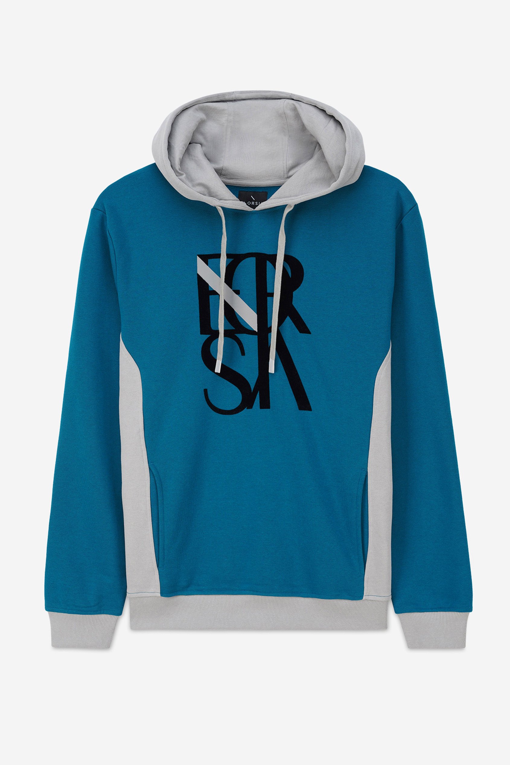 Enorsia Men's Blue Flock Print Overhead Hoodie - Uk Xl