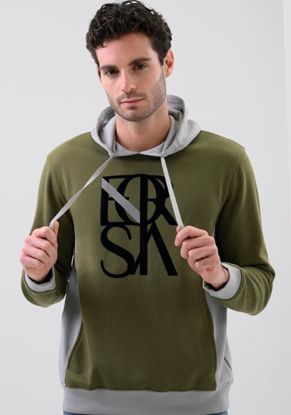 Mens Flock Print Overhead Hoodie
