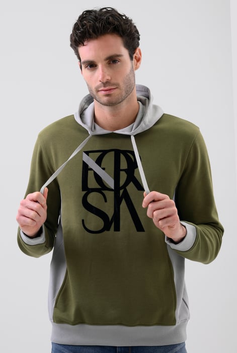 Mens Green Flock Print Overhead Hoodie