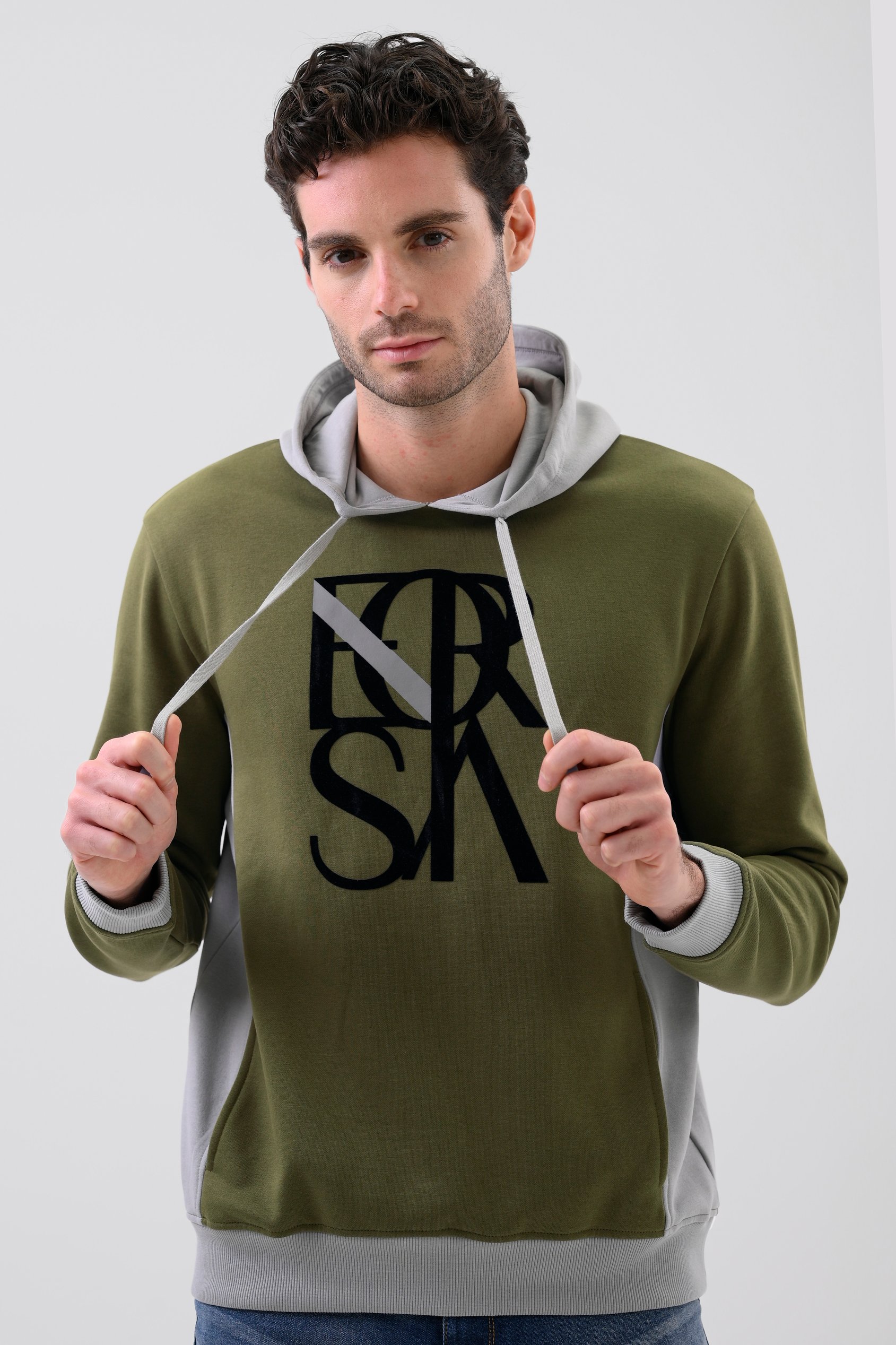 Enorsia Men's Green Flock Print Overhead Hoodie - Uk Xl