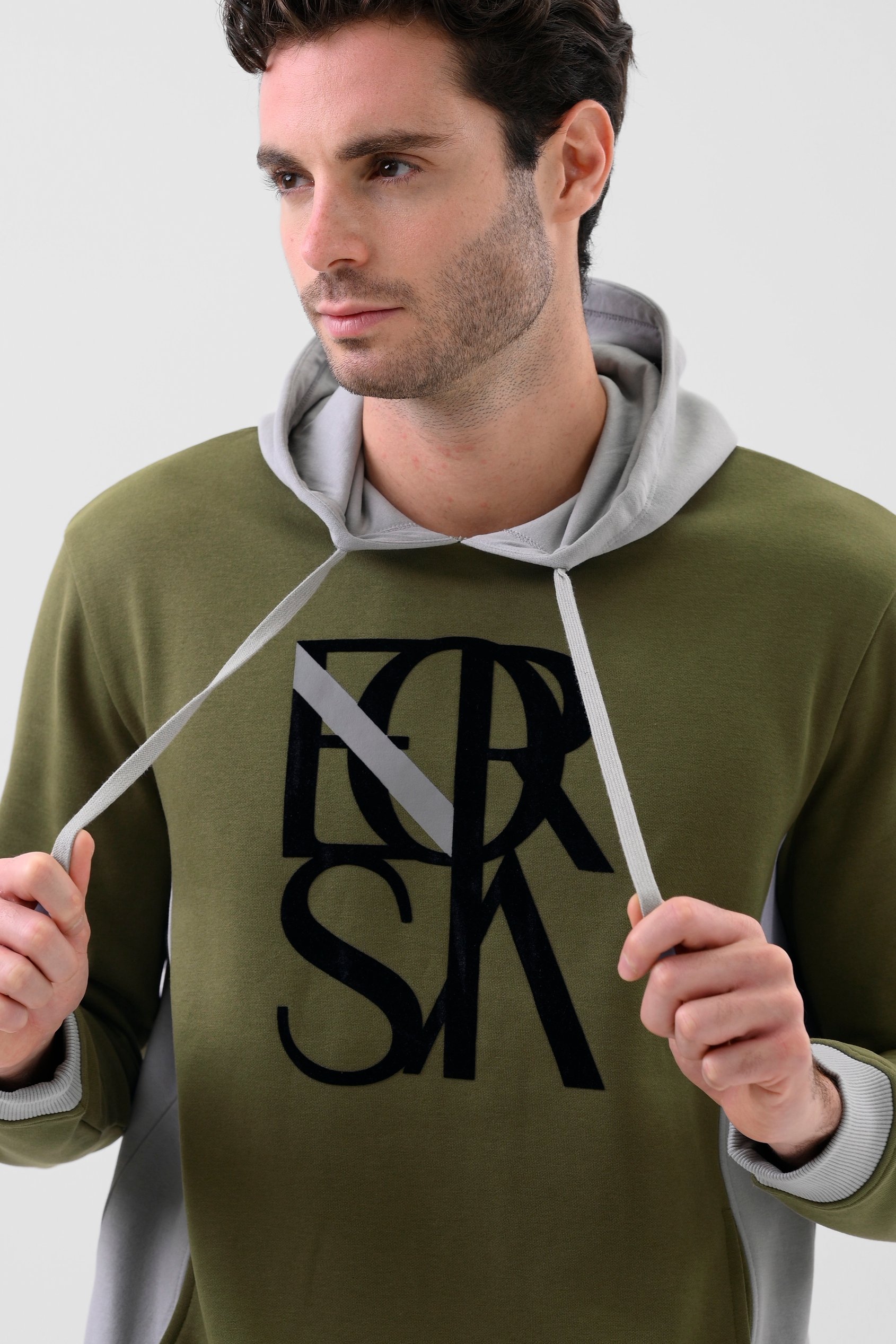 Mens Flock Print Overhead Hoodie