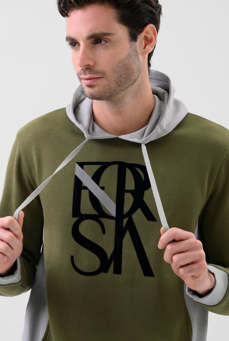 Mens Green Flock Print Overhead Hoodie