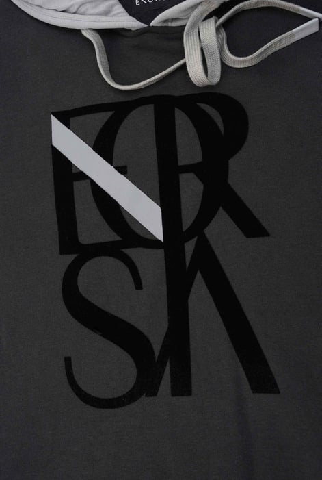 Mens Black Flock Print Overhead Hoodie