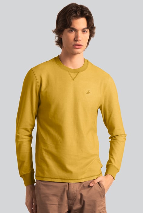 Cream Honeycomb Design Jersey Long Sleeve T-Shirt