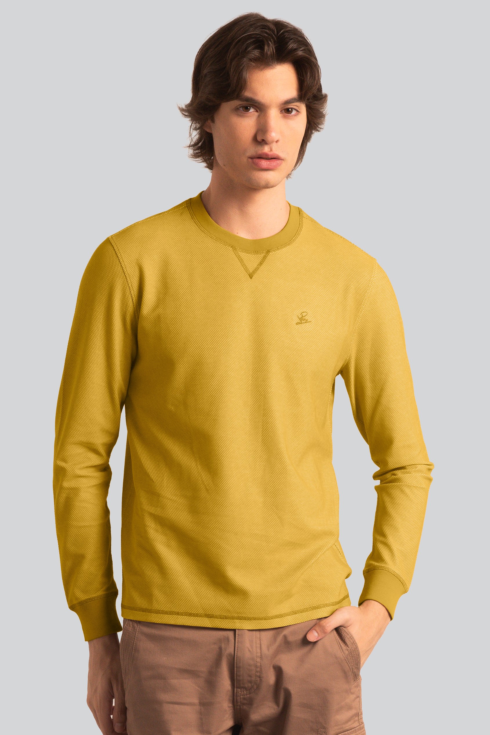 Enorsia Men's Yellow Honeycomb Design Jersey Long Sleeve T-Shirt - Uk Xl
