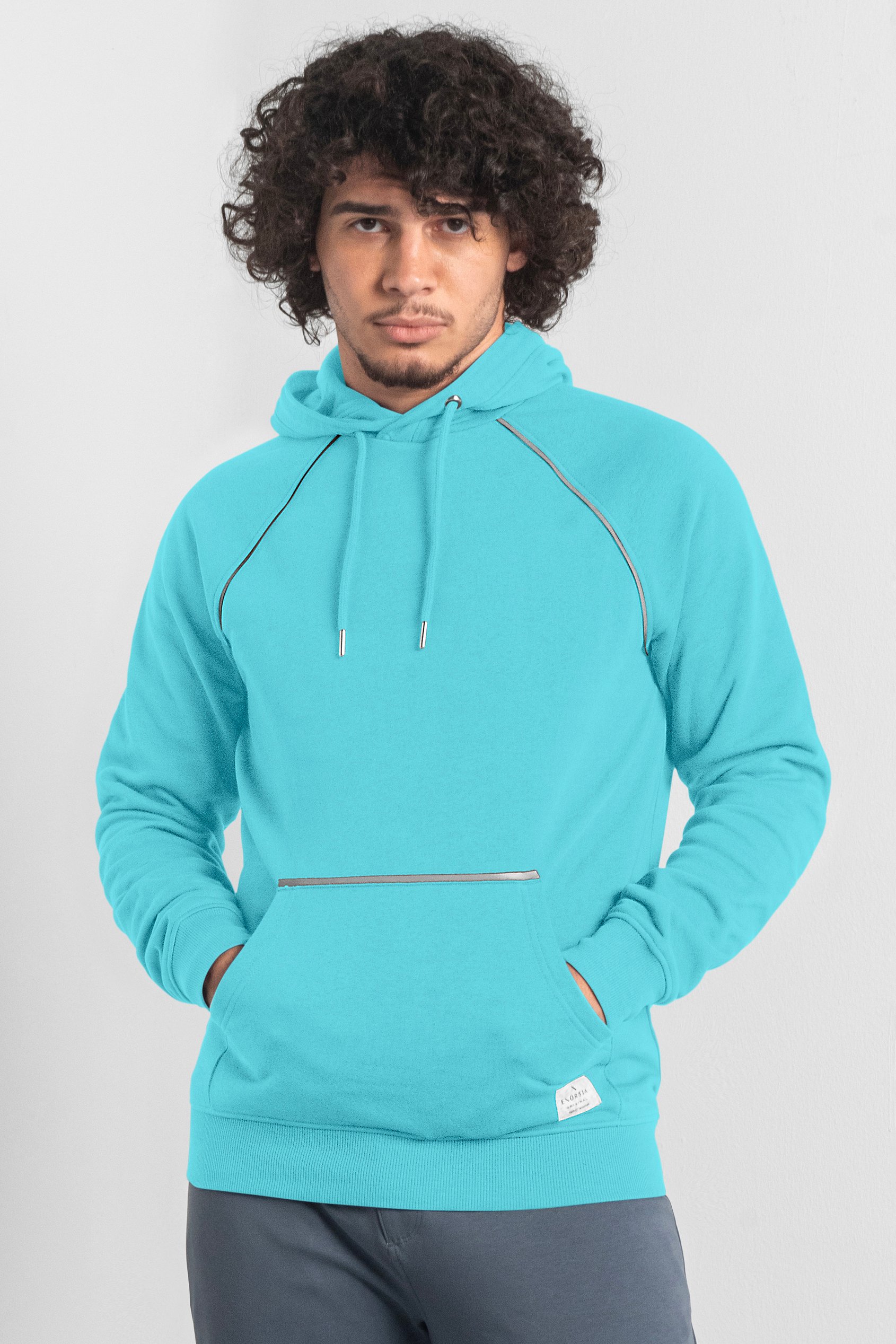 Enorsia Men's Blue Brushed Fleece Raglan Hoodie - Uk Xxl