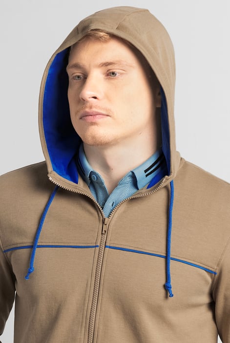 Khaki Heavy Jersey Zip Through Hoodie